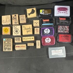 Assorted Rubber Stamps and Ink Pads